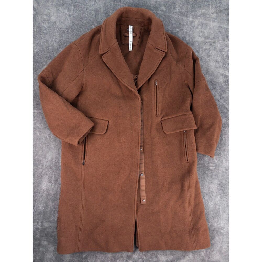Lululemon Wool Long Coat Roasted Brown Size 12 Oversized Wool Blend